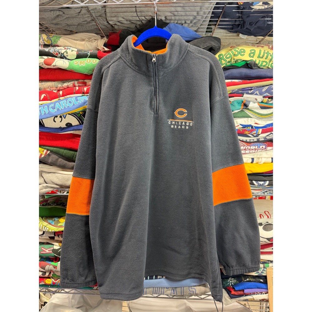 NFL Chicago Bears Quarter Zip Fleece Pullover Grey Orange Colorblock Mens 2XL - Picture 2 of 9
